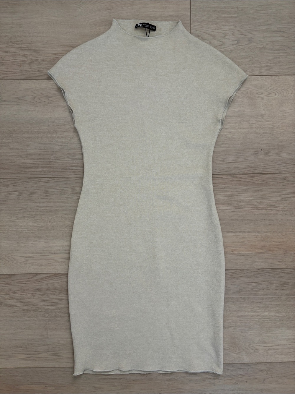Zara Cream Midi Mock-Neck Knit Dress